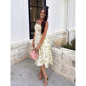 Corey Lynn Calter Sleeveless Midi Dress (Sz XS) Lemon Tile Seamed Waist Summer